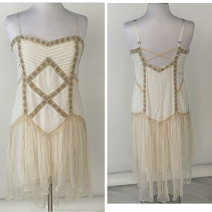 Free People Beaded Lace Cream High Low Dress Boho Wedding Festival Medium Large